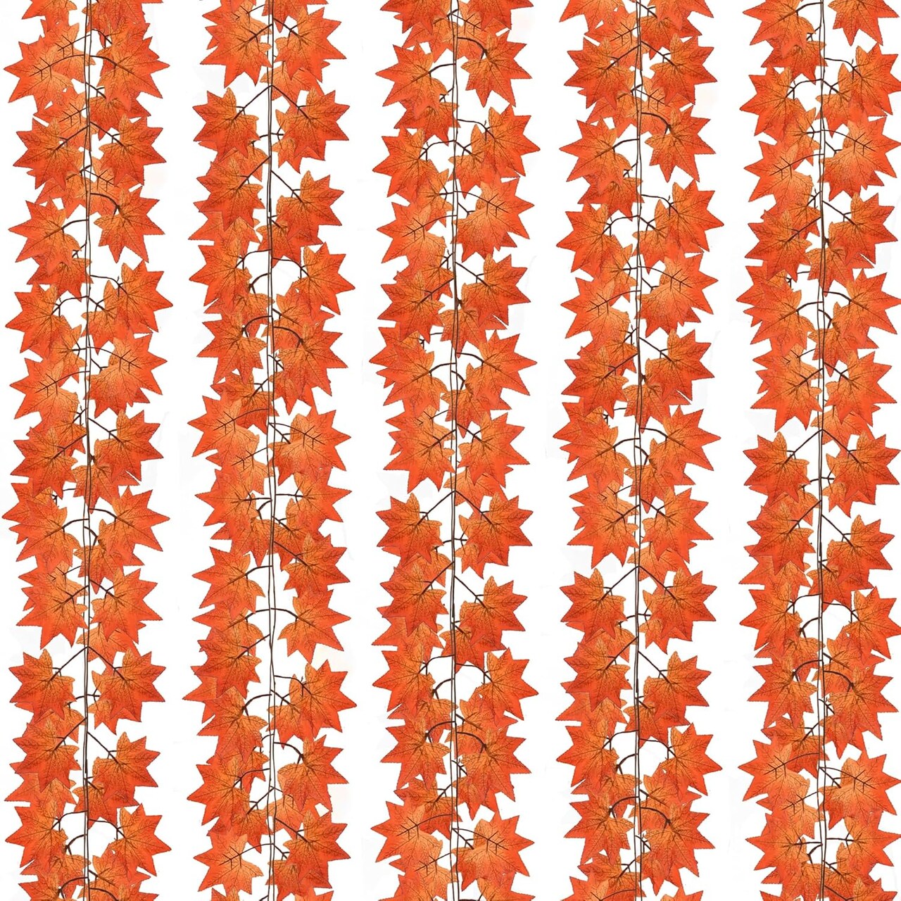 5 Pack Fall Leaf Garland, Hanging Vines Garland - (Deep Orange)